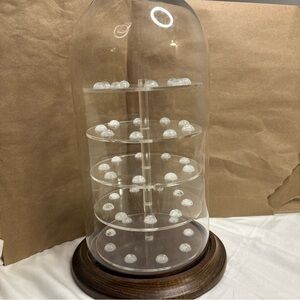 VTG Glass Dome thimble  Display 5 Tier Wooden Base Holds 45 + more Thimbles EUC